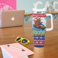 New Zealand Christmas Tumbler With Handle Funny Jet Ride Kiwi Xmas - Polynesian Pride