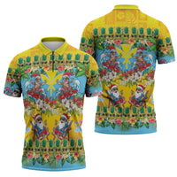 Hawaii Christmas Zipper Polo Shirt Mele Kalikimaka Tropical Vibes - Polynesian Pride
