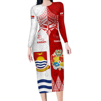 Personalised Tonga And Kiribati Family Matching Long Sleeve Bodycon Dress and Hawaiian Shirt Coat Of Arms Polynesian Pattern LT05 Mom's Dress Red - Polynesian Pride