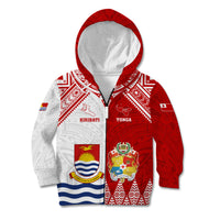 Personalised Tonga And Kiribati Kid Hoodie Coat Of Arms Polynesian Pattern LT05 Zip Hoodie Red - Polynesian Pride