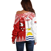 Personalised Tonga And Kiribati Off Shoulder Sweater Coat Of Arms Polynesian Pattern LT05 - Polynesian Pride