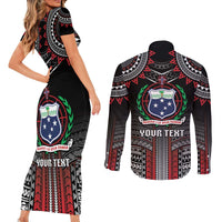 Personalised Samoa Black Saturday Couples Matching Short Sleeve Bodycon Dress and Long Sleeve Button Shirt Samoan Warrior Tribal Pattern