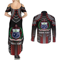 Personalised Samoa Black Saturday Couples Matching Summer Maxi Dress and Long Sleeve Button Shirt Samoan Warrior Tribal Pattern