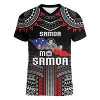 Personalised Samoa Black Saturday Women V-Neck T-Shirt Samoan Warrior Tribal Pattern
