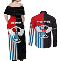 Personalised West Papua Couples Matching Off Shoulder Maxi Dress and Long Sleeve Button Shirt Polynesian Pattern With Coat Of Arms LT05 - Polynesian Pride