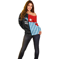 Personalised West Papua Off Shoulder Sweater Polynesian Pattern With Coat Of Arms LT05 - Polynesian Pride