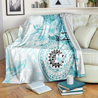Samoa Siapo Pattern With Teal Hibiscus Blanket