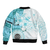 Samoa Siapo Pattern With Teal Hibiscus Bomber Jacket LT05 - Polynesian Pride