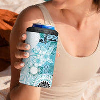 Samoa Siapo Pattern With Teal Hibiscus 4 in 1 Can Cooler Tumbler