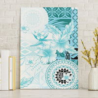 Samoa Siapo Pattern With Teal Hibiscus Canvas Wall Art LT05 Without Frame Teal - Polynesian Pride
