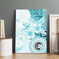 Samoa Siapo Pattern With Teal Hibiscus Canvas Wall Art LT05 - Polynesian Pride