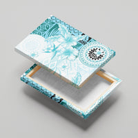Samoa Siapo Pattern With Teal Hibiscus Canvas Wall Art LT05 - Polynesian Pride