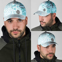 Samoa Siapo Pattern With Teal Hibiscus Classic Cap - Polynesian Pride