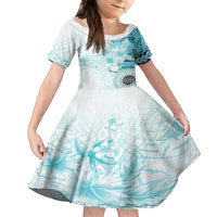 Samoa Siapo Pattern With Teal Hibiscus Family Matching Summer Maxi Dress and Hawaiian Shirt LT05 Daughter's Dress Teal - Polynesian Pride