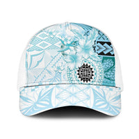 Samoa Siapo Pattern With Teal Hibiscus Mesh Trucker Cap - Polynesian Pride