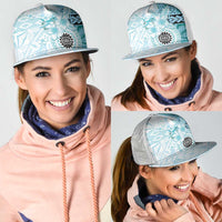 Samoa Siapo Pattern With Teal Hibiscus Mesh Trucker Cap - Polynesian Pride