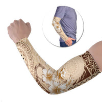 Samoa Siapo Pattern With Beige Hibiscus Arm Sleeves - Polynesian Pride