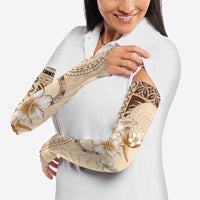 Samoa Siapo Pattern With Beige Hibiscus Arm Sleeves - Polynesian Pride