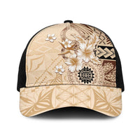 Samoa Siapo Pattern With Beige Hibiscus Baseball Net Cap LT05 One Size Black Beige - Polynesian Pride