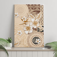 Samoa Siapo Pattern With Beige Hibiscus Canvas Wall Art LT05 - Polynesian Pride