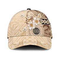 Samoa Siapo Pattern With Beige Hibiscus Classic Cap LT05 Universal Fit Beige - Polynesian Pride