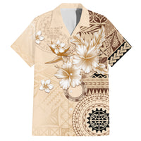 Samoa Siapo Pattern With Beige Hibiscus Family Matching Tank Maxi Dress and Hawaiian Shirt LT05 Dad's Shirt - Short Sleeve Beige - Polynesian Pride