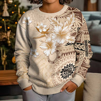 Samoa Siapo Pattern With Beige Hibiscus Kid Ugly Christmas Sweater