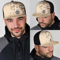 Samoa Siapo Pattern With Beige Hibiscus Mesh Trucker Cap LT05 - Polynesian Pride
