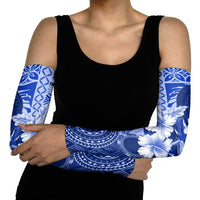 Samoa Siapo Pattern With Navy Hibiscus Arm Sleeves - Polynesian Pride
