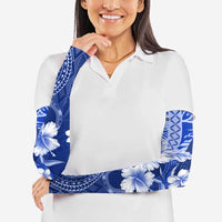 Samoa Siapo Pattern With Navy Hibiscus Arm Sleeves - Polynesian Pride