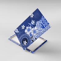 Samoa Siapo Pattern With Navy Hibiscus Canvas Wall Art LT05 With Frame Navy - Polynesian Pride