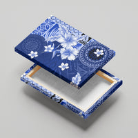 Samoa Siapo Pattern With Navy Hibiscus Canvas Wall Art LT05 - Polynesian Pride