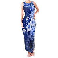 Samoa Siapo Pattern With Navy Hibiscus Family Matching Tank Maxi Dress and Hawaiian Shirt LT05 Mom's Dress Navy - Polynesian Pride