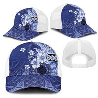 Samoa Siapo Pattern With Navy Hibiscus Mesh Trucker Cap LT05 - Polynesian Pride