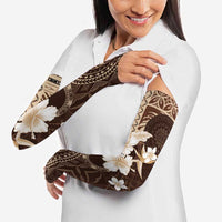 Samoa Siapo Pattern With Brown Hibiscus Arm Sleeves - Polynesian Pride