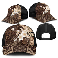 Samoa Siapo Pattern With Brown Hibiscus Baseball Net Cap LT05 - Polynesian Pride