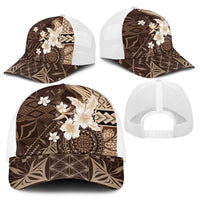 Samoa Siapo Pattern With Brown Hibiscus Baseball Net Cap LT05 - Polynesian Pride