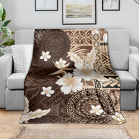 Samoa Siapo Pattern With Brown Hibiscus Blanket