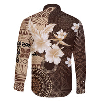 Samoa Siapo Pattern With Brown Hibiscus Family Matching Off Shoulder Long Sleeve Dress and Hawaiian Shirt LT05 - Polynesian Pride