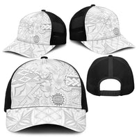 Samoa Siapo Pattern With White Hibiscus Baseball Net Cap LT05 - Polynesian Pride