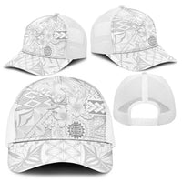 Samoa Siapo Pattern With White Hibiscus Baseball Net Cap LT05 - Polynesian Pride