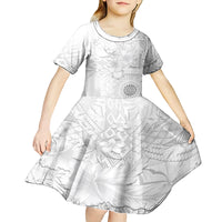 Samoa Siapo Pattern With White Hibiscus Kid Short Sleeve Dress LT05 - Polynesian Pride