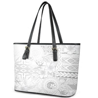 Samoa Siapo Pattern With White Hibiscus Leather Tote Bag