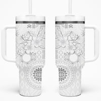 Samoa Siapo Pattern With White Hibiscus Tumbler With Handle