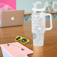 Samoa Siapo Pattern With White Hibiscus Tumbler With Handle