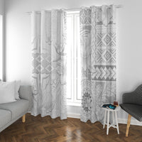 Samoa Siapo Pattern With White Hibiscus Window Curtain LT05 With Grommets White - Polynesian Pride
