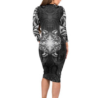 New Zealand Matariki Family Matching Long Sleeve Bodycon Dress and Hawaiian Shirt Maori Moko Black Galaxy LT05 - Polynesian Pride