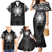 New Zealand Matariki Family Matching Mermaid Dress and Hawaiian Shirt Maori Moko Black Galaxy LT05 - Polynesian Pride