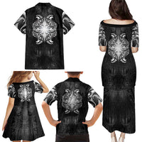 New Zealand Matariki Family Matching Puletasi and Hawaiian Shirt Maori Moko Black Galaxy LT05 - Polynesian Pride