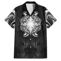 New Zealand Matariki Family Matching Puletasi and Hawaiian Shirt Maori Moko Black Galaxy LT05 Dad's Shirt - Short Sleeve Black - Polynesian Pride